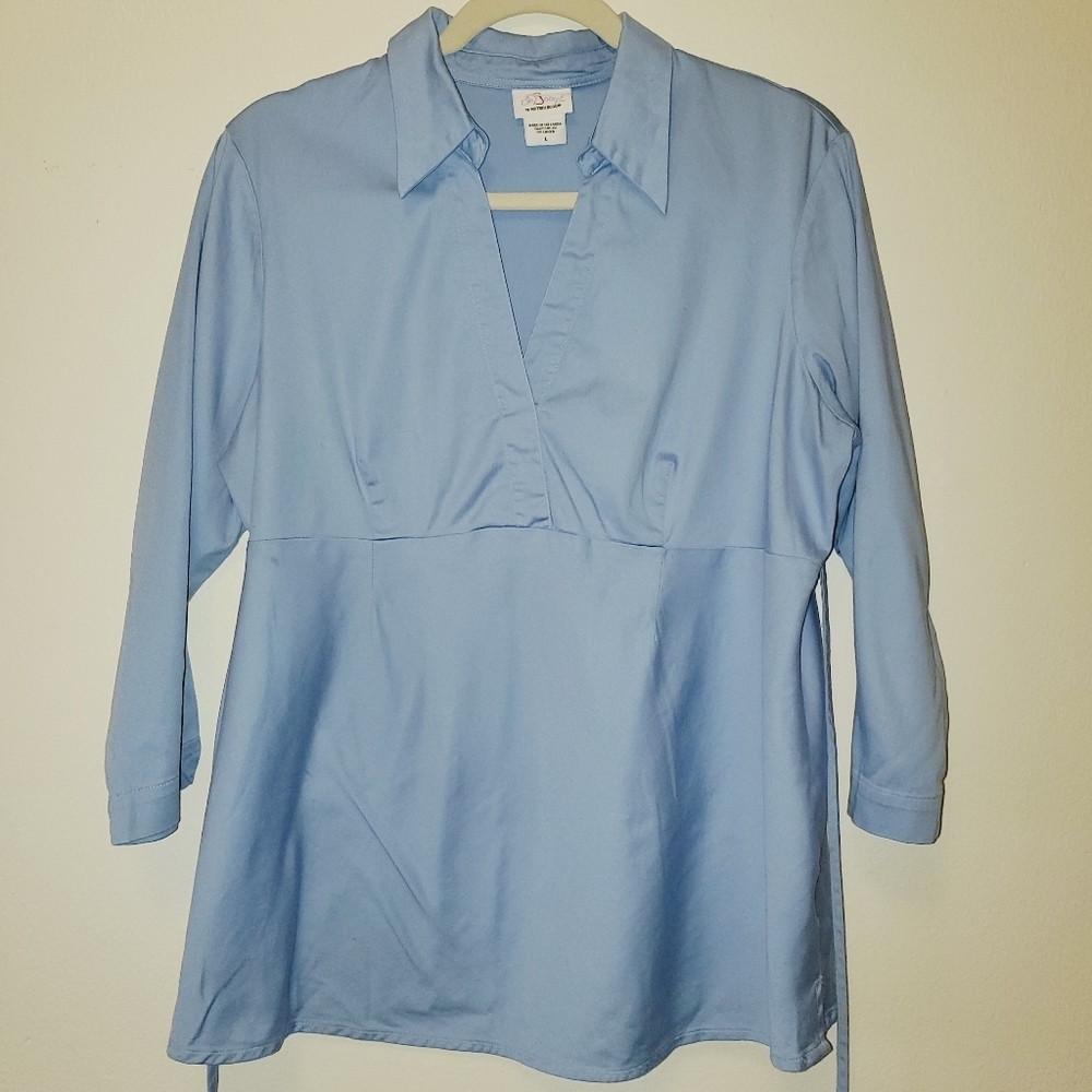 Oh Baby by Motherhood 3/4 Sleeve Tie Back Maternity Top - Light Blue 0134